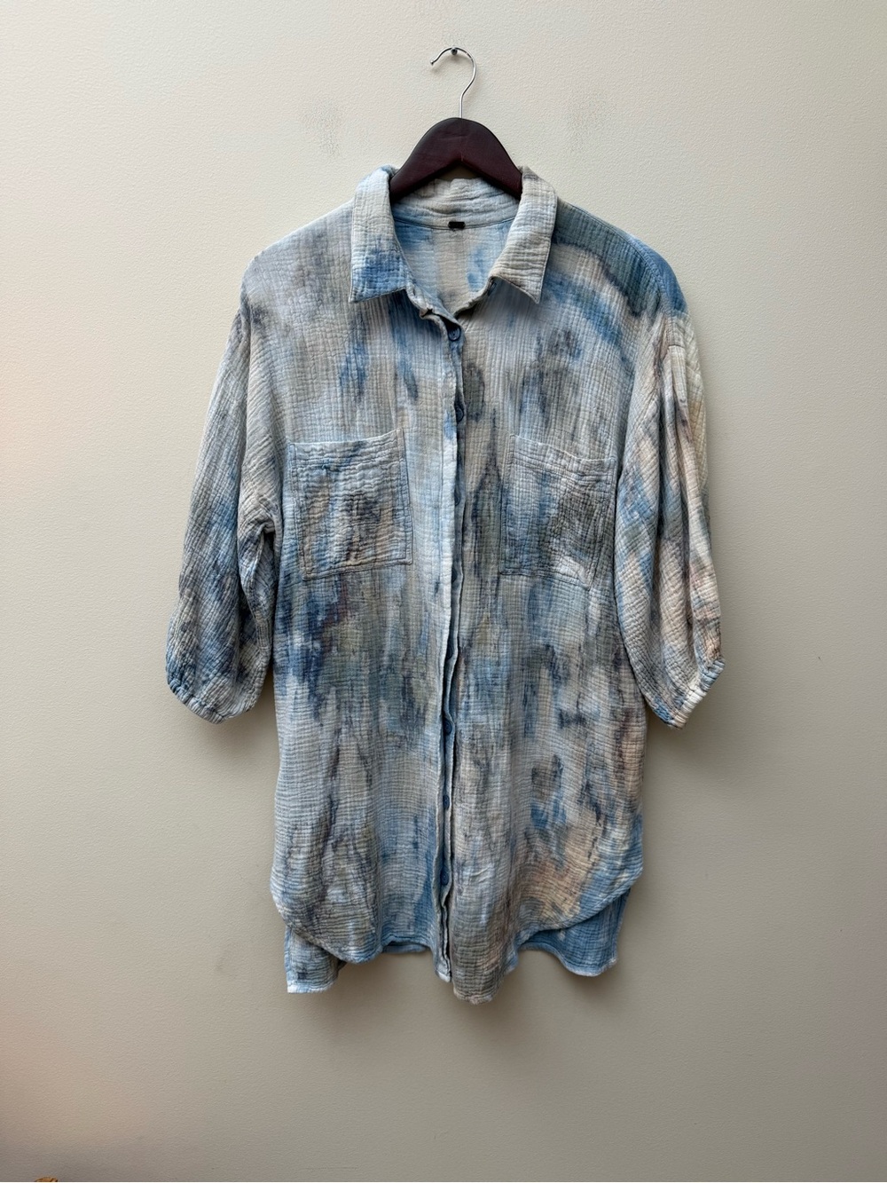YFB Gauzey Tie-Dye Washed Button-Down Shirt Dress